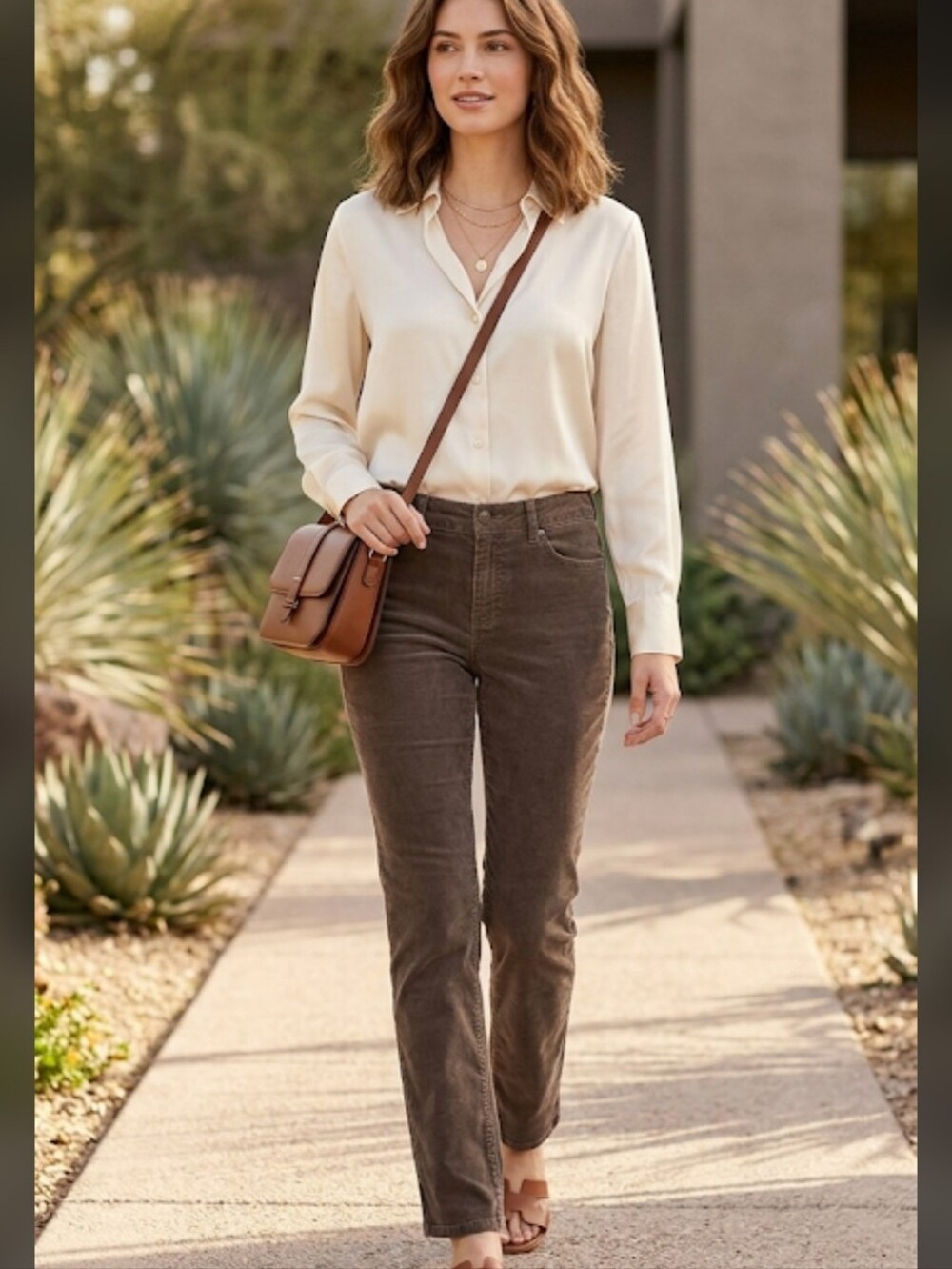 Women’s Brown Courderoy Straight-Leg Jeans